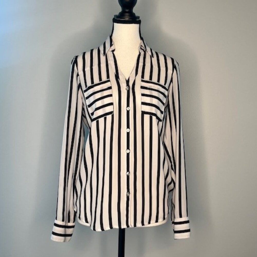 Express Portofino Women's Black and White Stripped Blouse, Size XS